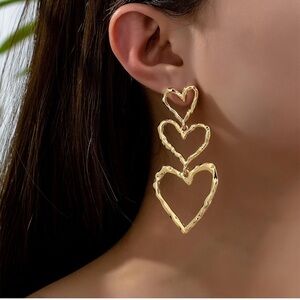 Triple Heart Gold Earrings
